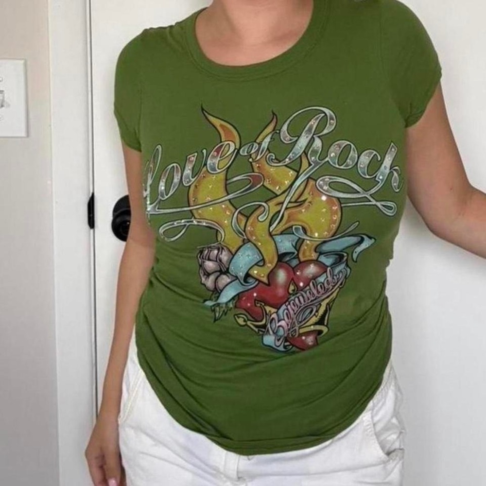 Vintage Graphic Tee Susan‎ Fixel Bejeweled - Y2K Tattoo Style Top
